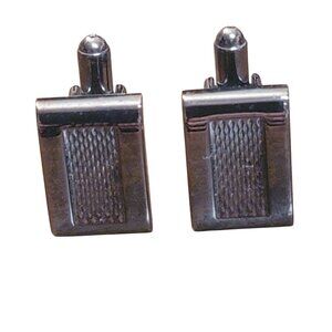 Vintage Mens Rectangular Silver-Tone Cufflinks With Textured Pattern